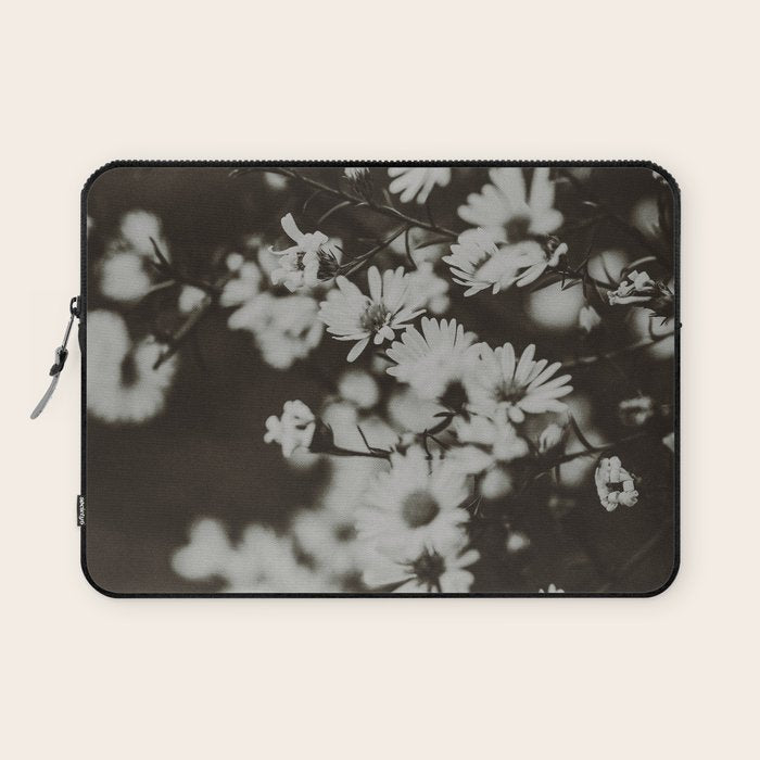 Evening Daisies x flower photograph black and white botanical Laptop Sleeve Gallery Image 1