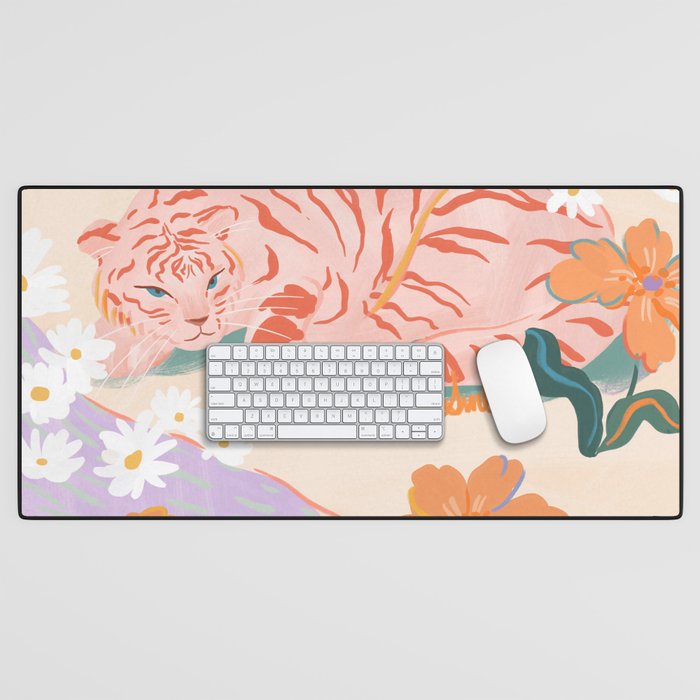 Pink Tiger in Wild Garden  Desk Mat Gallery Image 1