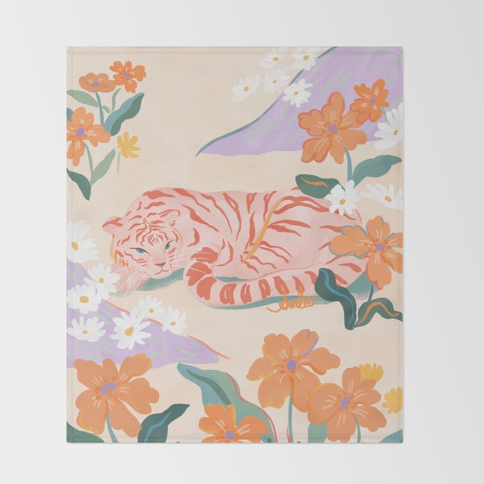 Pink Tiger in Wild Garden  Throw Blanket Gallery Image 2
