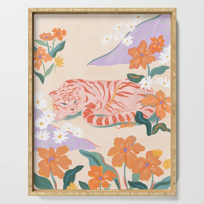 Pink Tiger in Wild Garden  Serving Tray Gallery Image 1