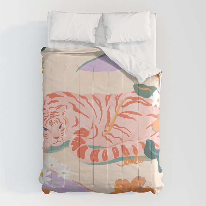 Pink Tiger in Wild Garden  Comforter Gallery Image 6