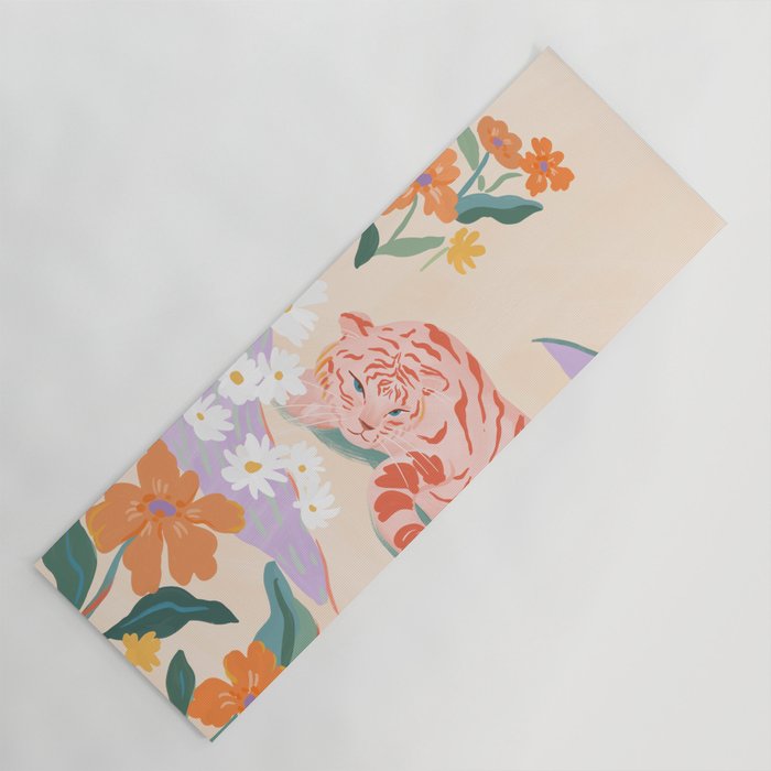 Pink Tiger in Wild Garden  Yoga Mat Gallery Image 1