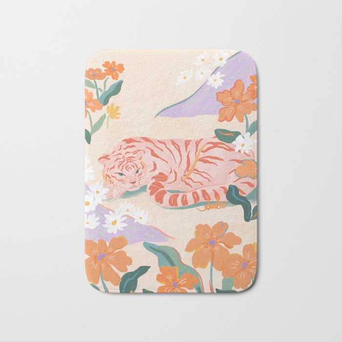 Pink Tiger in Wild Garden  Bath Mat Gallery Image 1