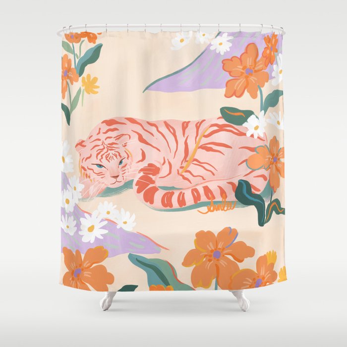 Pink Tiger in Wild Garden  Shower Curtain Gallery Image 1