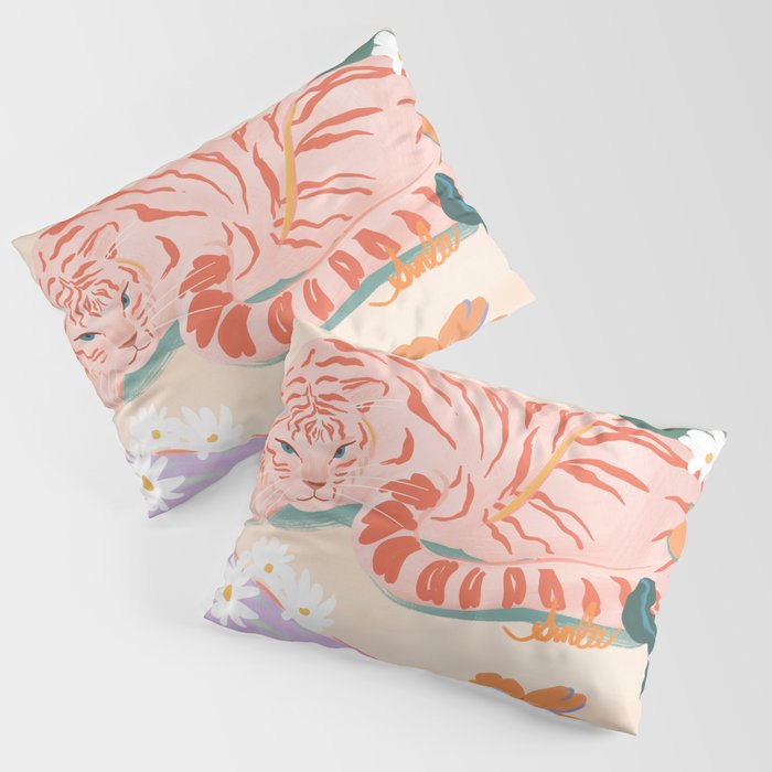 Pink Tiger in Wild Garden  Pillow Sham Gallery Image 3