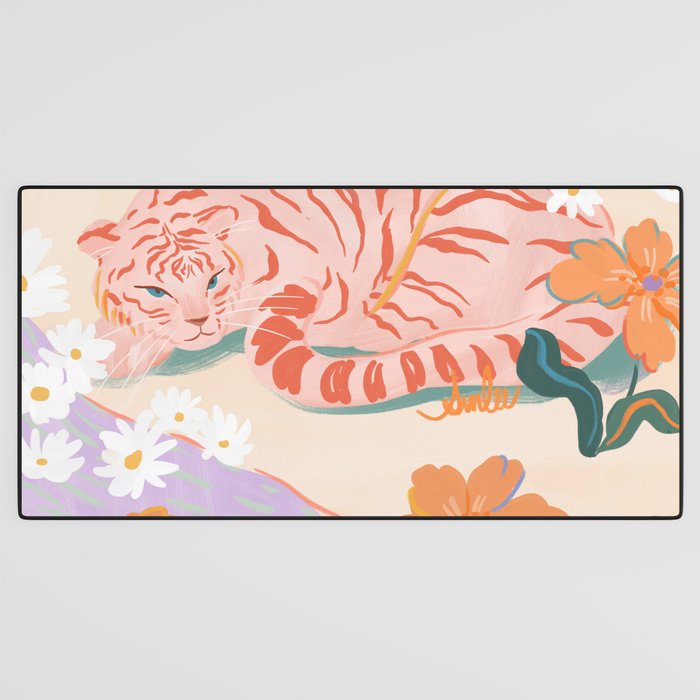 Pink Tiger in Wild Garden  Desk Mat Gallery Image 3