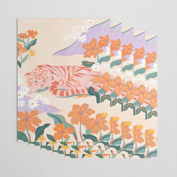 Pink Tiger in Wild Garden  Wrapping Paper Gallery Image 3