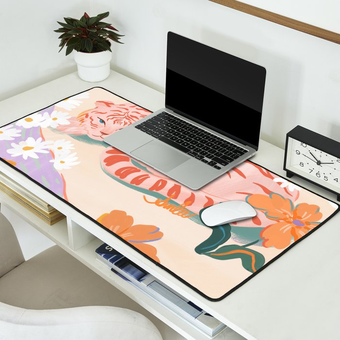 Pink Tiger in Wild Garden  Desk Mat Gallery Image 2
