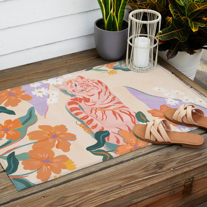 Pink Tiger in Wild Garden  Outdoor Rug Gallery Image 2