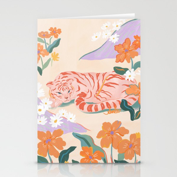 Pink Tiger in Wild Garden  Stationery Card Gallery Image 1