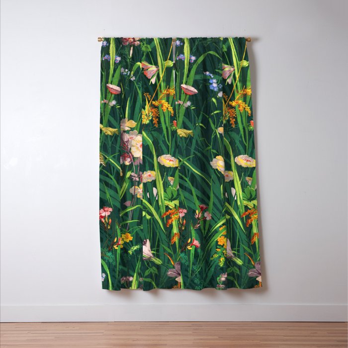 Riot of colorful flowers landscape floral painting, grass with lavender, yellow and pink wildflowers Window Curtain Gallery Image 3