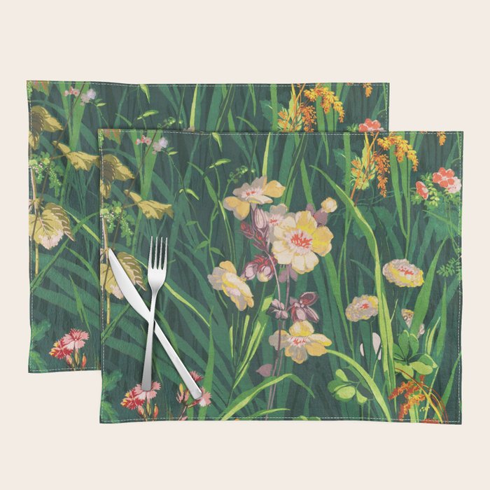 Riot of colorful flowers landscape floral painting, grass with lavender, yellow and pink wildflowers Placemat Gallery Image 1