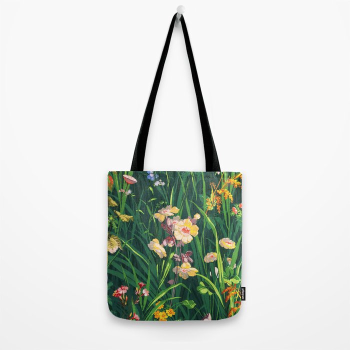 Riot of colorful flowers landscape floral painting, grass with lavender, yellow and pink wildflowers Tote Bag Gallery Image 2