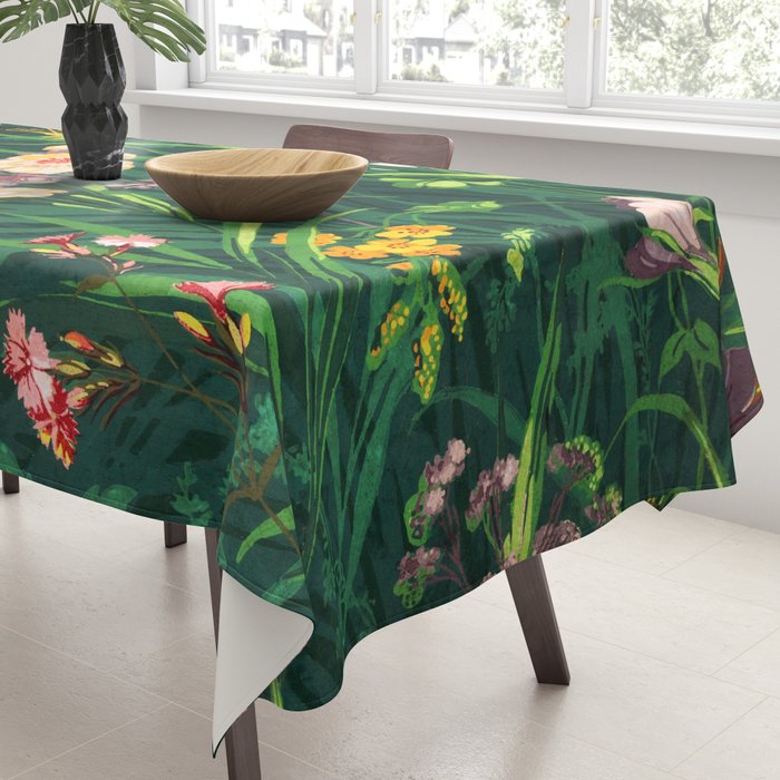 Riot of colorful flowers landscape floral painting, grass with lavender, yellow and pink wildflowers Tablecloth Gallery Image 3