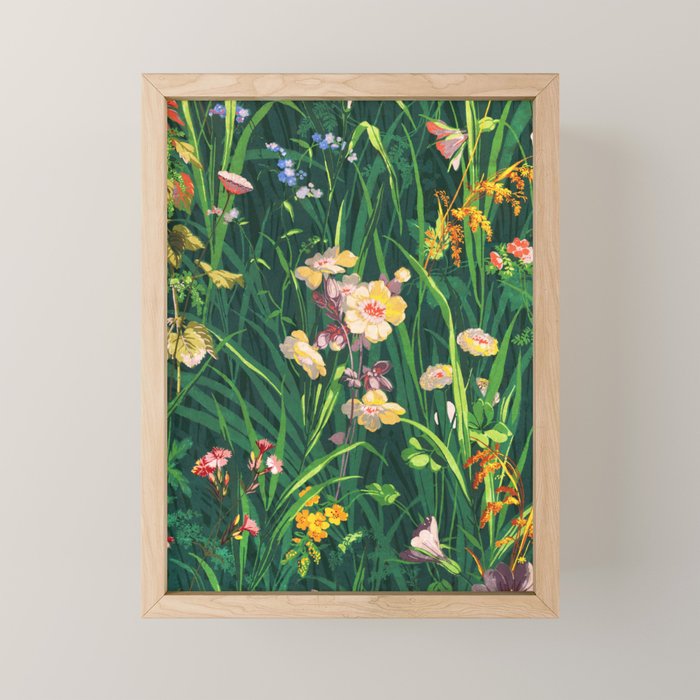 Riot of colorful flowers landscape floral painting, grass with lavender, yellow and pink wildflowers Mini Art Print Gallery Image 1