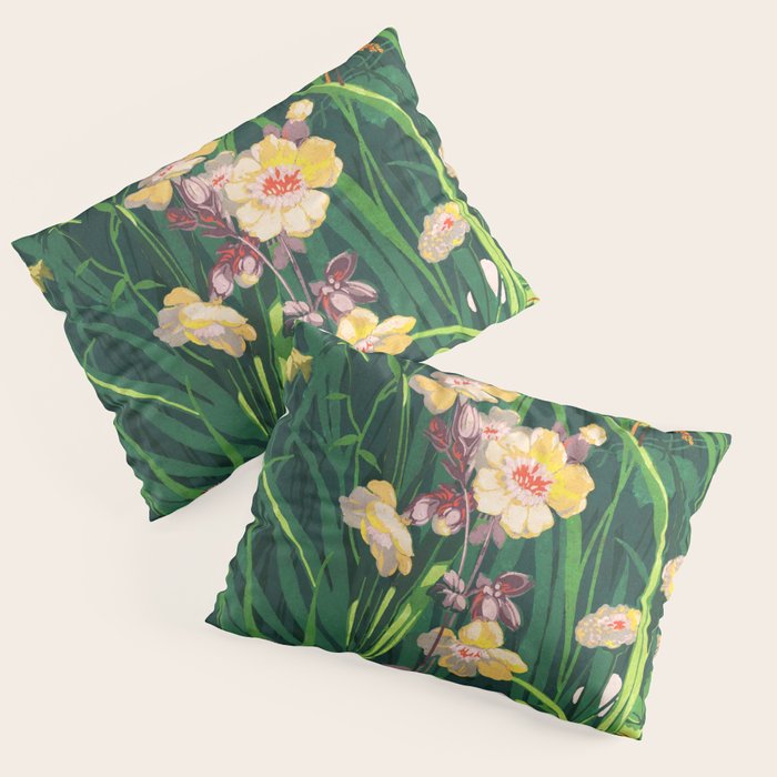 Riot of colorful flowers landscape floral painting, grass with lavender, yellow and pink wildflowers Pillow Sham Gallery Image 3