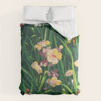 Riot of colorful flowers landscape floral painting, grass with lavender, yellow and pink wildflowers Comforter Gallery Image 6