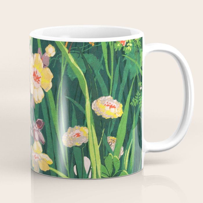 Riot of colorful flowers landscape floral painting, grass with lavender, yellow and pink wildflowers Coffee Mug Gallery Image 1