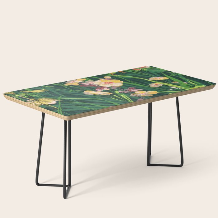 Riot of colorful flowers landscape floral painting, grass with lavender, yellow and pink wildflowers Coffee Table Gallery Image 1