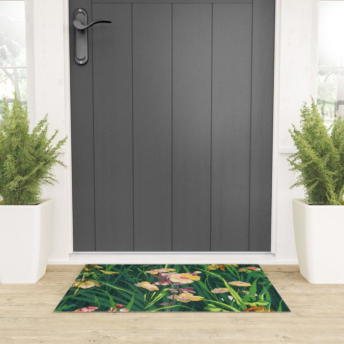Riot of colorful flowers landscape floral painting, grass with lavender, yellow and pink wildflowers Welcome Mat Gallery Image 3