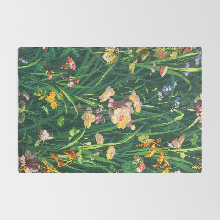 Riot of colorful flowers landscape floral painting, grass with lavender, yellow and pink wildflowers Rug Gallery Image 2