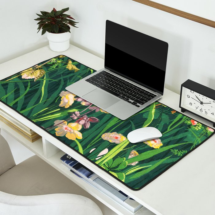 Riot of colorful flowers landscape floral painting, grass with lavender, yellow and pink wildflowers Desk Mat Gallery Image 2