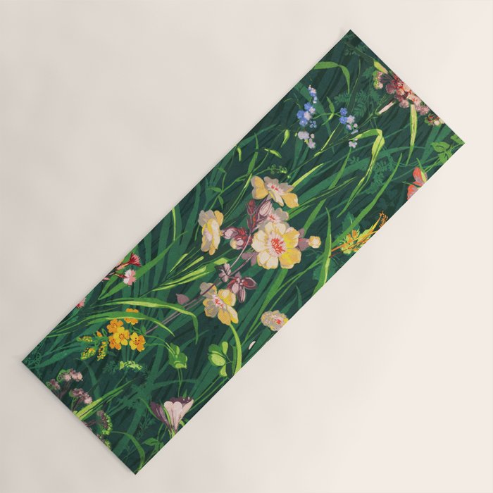 Riot of colorful flowers landscape floral painting, grass with lavender, yellow and pink wildflowers Yoga Mat Gallery Image 1