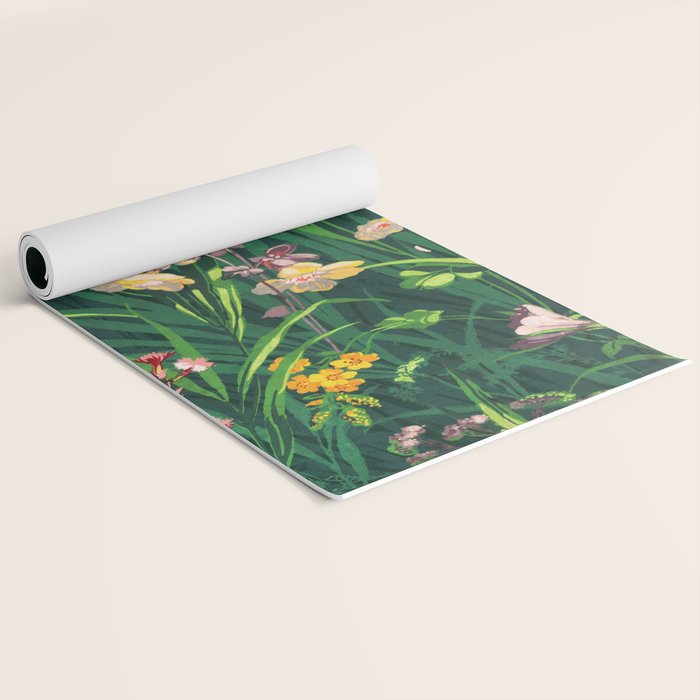 Riot of colorful flowers landscape floral painting, grass with lavender, yellow and pink wildflowers Yoga Mat Gallery Image 2