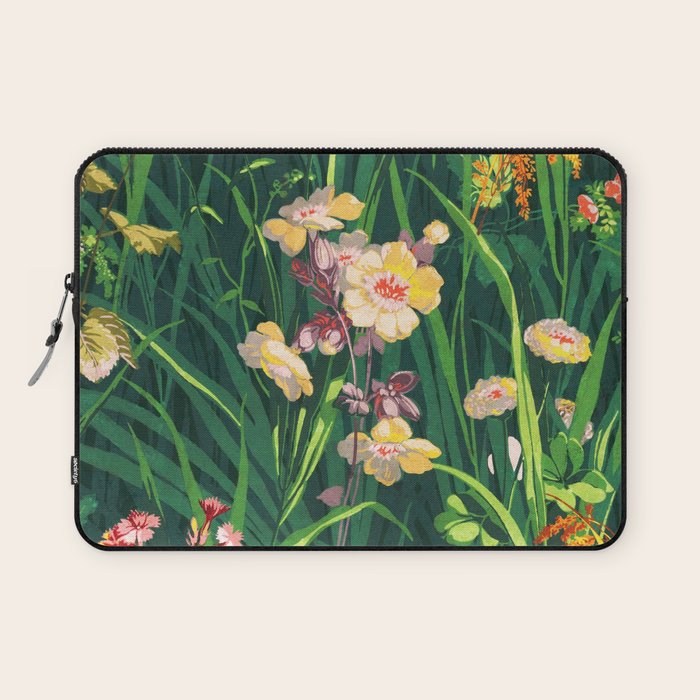 Riot of colorful flowers landscape floral painting, grass with lavender, yellow and pink wildflowers Laptop Sleeve Gallery Image 1