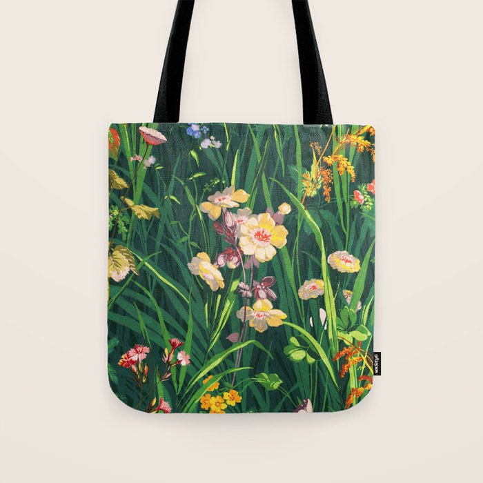 Riot of colorful flowers landscape floral painting, grass with lavender, yellow and pink wildflowers Tote Bag Gallery Image 1