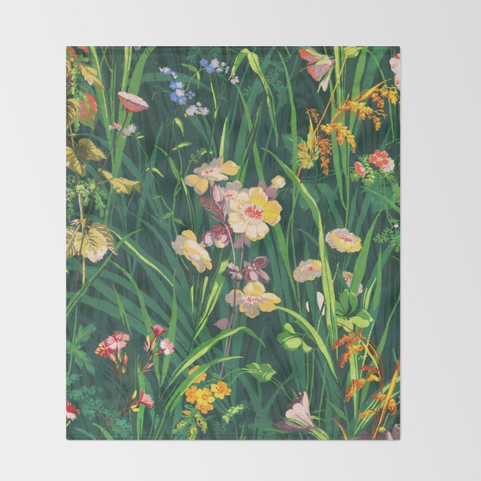 Riot of colorful flowers landscape floral painting, grass with lavender, yellow and pink wildflowers Throw Blanket Gallery Image 2