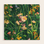 Riot of colorful flowers landscape floral painting, grass with lavender, yellow and pink wildflowers Wood Wall Art Gallery Image 1