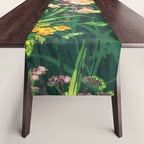 Riot of colorful flowers landscape floral painting, grass with lavender, yellow and pink wildflowers Table Runner Gallery Image 1