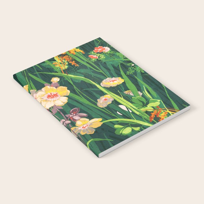Riot of colorful flowers landscape floral painting, grass with lavender, yellow and pink wildflowers Notebook Gallery Image 1