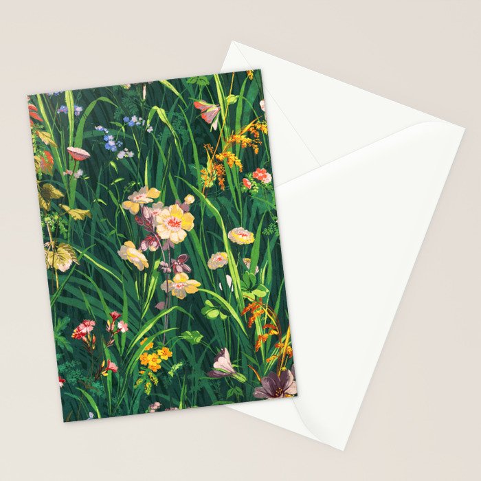 Riot of colorful flowers landscape floral painting, grass with lavender, yellow and pink wildflowers Stationery Card Gallery Image 2