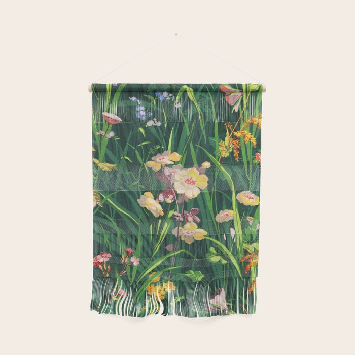 Riot of colorful flowers landscape floral painting, grass with lavender, yellow and pink wildflowers Wall Hanging Gallery Image 1