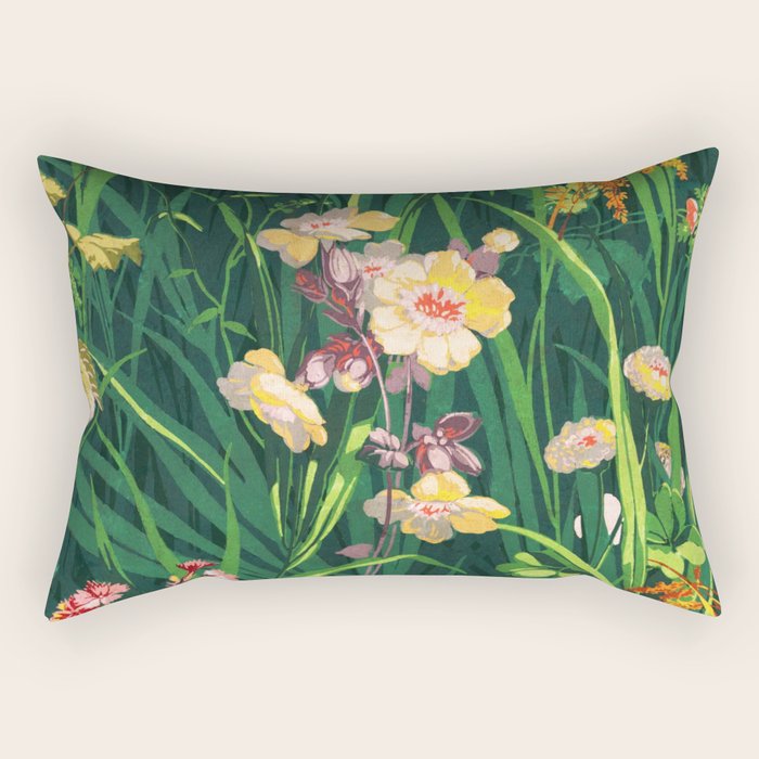 Riot of colorful flowers landscape floral painting, grass with lavender, yellow and pink wildflowers Rectangular Pillow Gallery Image 1