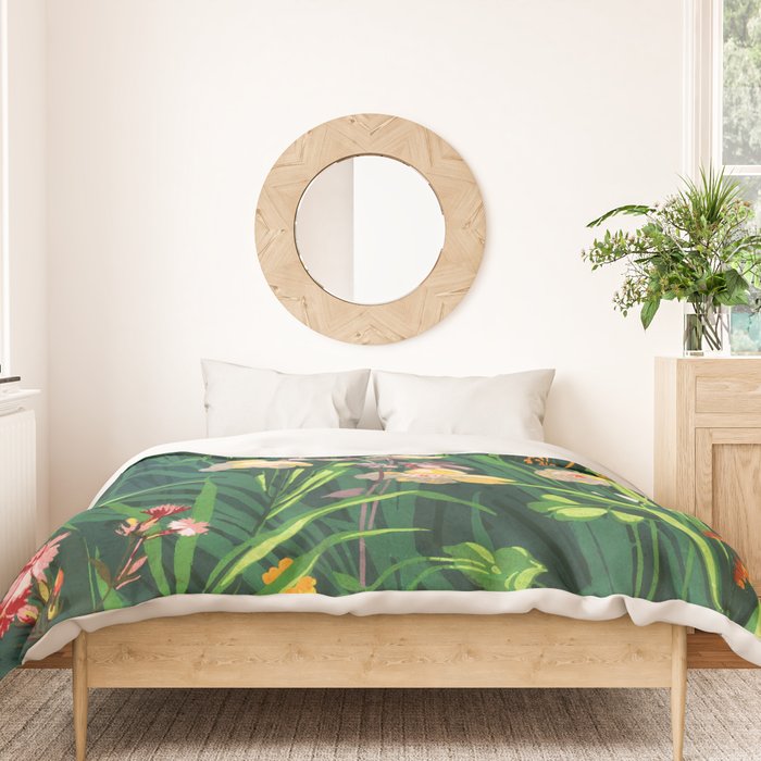 Riot of colorful flowers landscape floral painting, grass with lavender, yellow and pink wildflowers Duvet Cover Gallery Image 3