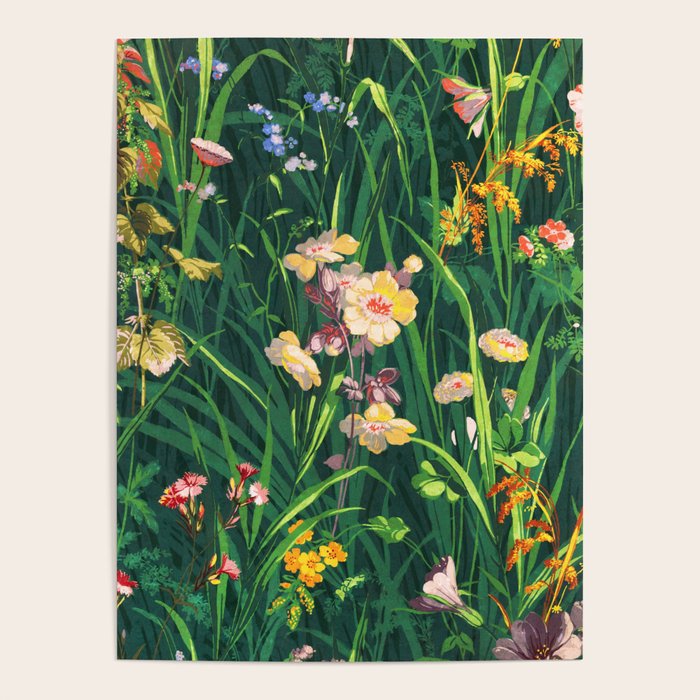 Riot of colorful flowers landscape floral painting, grass with lavender, yellow and pink wildflowers Poster Gallery Image 4