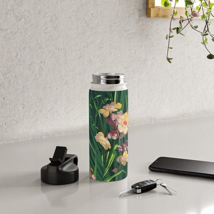 Riot of colorful flowers landscape floral painting, grass with lavender, yellow and pink wildflowers Water Bottle Gallery Image 4
