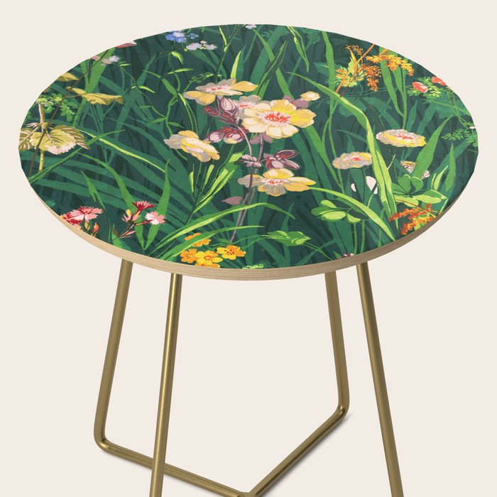 Riot of colorful flowers landscape floral painting, grass with lavender, yellow and pink wildflowers Side Table Gallery Image 2