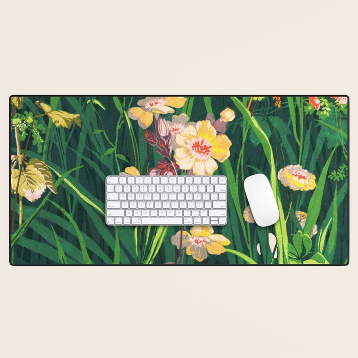 Riot of colorful flowers landscape floral painting, grass with lavender, yellow and pink wildflowers Desk Mat Gallery Image 1