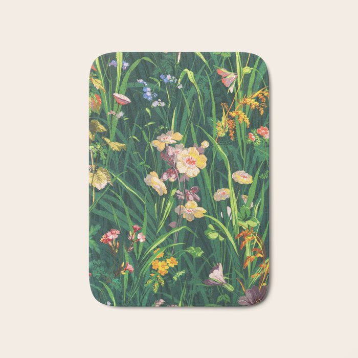 Riot of colorful flowers landscape floral painting, grass with lavender, yellow and pink wildflowers Bath Mat Gallery Image 1