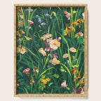 Riot of colorful flowers landscape floral painting, grass with lavender, yellow and pink wildflowers Serving Tray Gallery Image 1