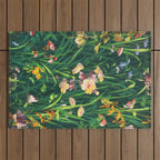 Riot of colorful flowers landscape floral painting, grass with lavender, yellow and pink wildflowers Outdoor Rug Gallery Image 1