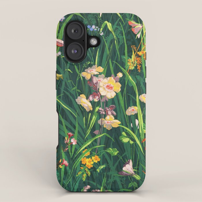 Riot of colorful flowers landscape floral painting, grass with lavender, yellow and pink wildflowers iPhone Case Gallery Image 1