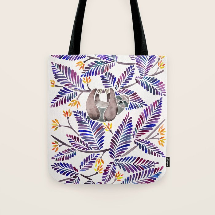 Happy Sloth - Tropical Indigo Leaves Tote Bag Gallery Image 1