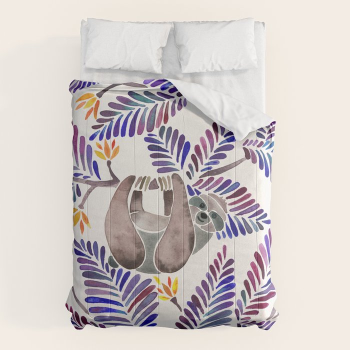 Happy Sloth - Tropical Indigo Leaves Comforter Gallery Image 1