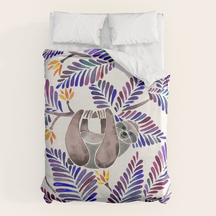 Happy Sloth - Tropical Indigo Leaves Duvet Cover Gallery Image 6
