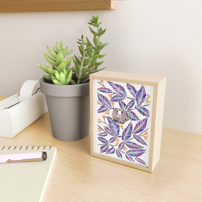Happy Sloth - Tropical Indigo Leaves Mini Art Print Gallery Image 2